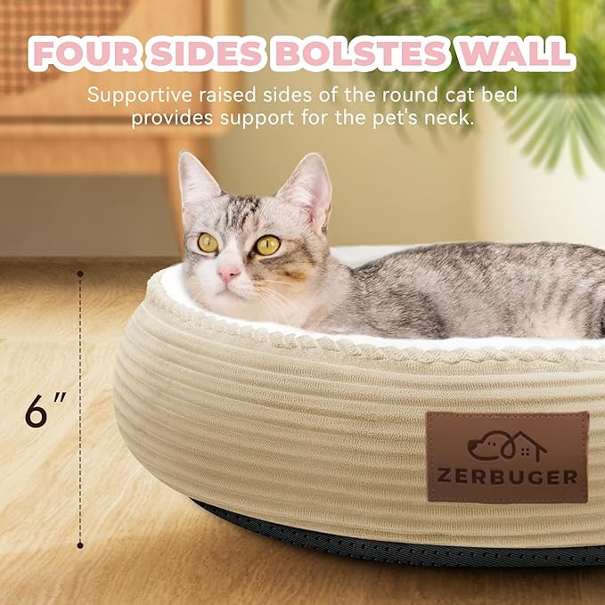 20in Camel Round Cat Dog Bed Gift for Large Medium Small Dogs Cats, Machine Washable Sleeping Sofa, Non-Slip Bottom Breathable Soft Calming Pet Cuddler for Indoor/Outdoor/Car/Cage