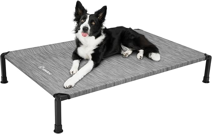 Veehoo Heavy Duty Elevated Dog Bed - Raised With Washable & Breathable Teslin Mesh, Non-Slip Silicon Feet, Cooling Cot for Indoor or Outdoor, 35" x 22", Black Silver, CWC2432