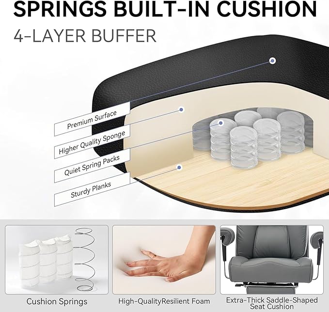 Efomao Desk Office Chair, Ergonomic Office Chair with Adjustable Headrest & Lumbar Support, PU Leather Back Computer Desk Chair for Home Office or Gaming, Swivel Height Adjustable Task Chair