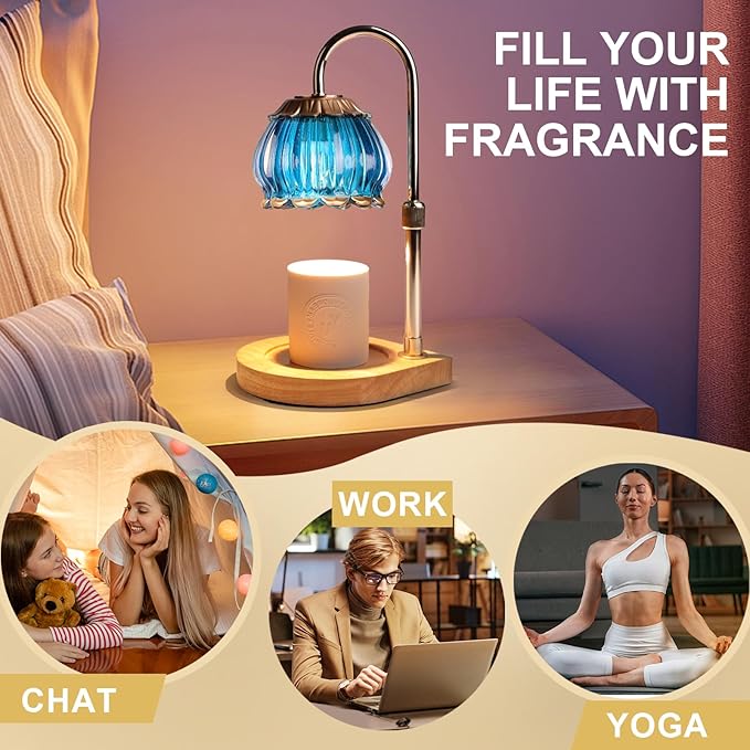 Candle Warmer Lamp with Timer, Dimmable Candle Warmer Lantern Light, Electric Glass Shade Jar Candle Warming Holders for Warming House Warming Decoration Christmas Gift for Women,Blue