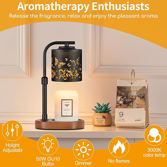 kobodon Candle Warmer Lamp with Timer,Birthday Gifts for Women Mom,Adjustable Height for Scented Jar Candles,Electric Candle Lamp Warmer for Home Decor(Butterfly)