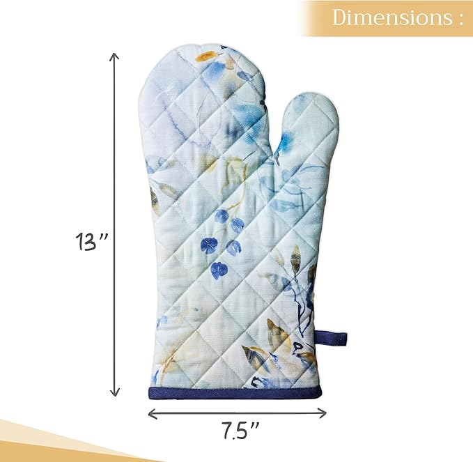 Maison d' Hermine Oven Gloves 100% Cotton Oven Mitt 7" x 13" with Loop Heat Resistant, BBQ, Cooking Gloves, Baking, Grilling, Kitchen, Handling Hot Pans Spring/Summer (Pack of 1, Lazy Summer Days)