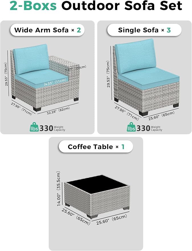 6 Piece Outdoor Wicker Rattan Sectional Sofa Set, 5-Seats Patio Furniture Conversation Set with 4" Thickened Cushions & Coffee Table, All-Weather PE Rattan for Garden, Backyard, Porch, Navy