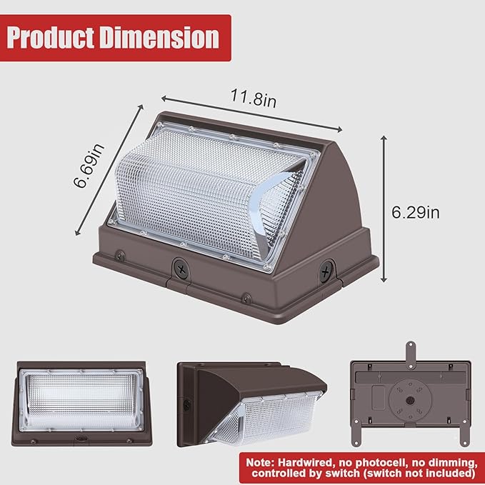 120W LED Wall Pack Outdoor, Super Bright Wallpack Lights, 5000K IP65 Waterproof Exterior Security Commercial Wall Mount Flood Lighting for House Building Shop 6 Pack