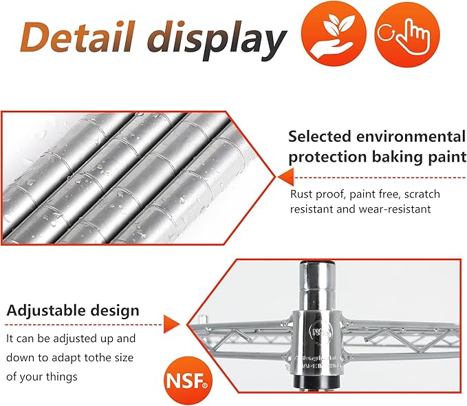 FDW Shelves,Wire Shelving Utility Storage Shelves Shelving Unit NSF Certified Height Adjustable Metal 5 Tier Shelves Easy Assembly 24" L x 14" W x 60" H,Chrome