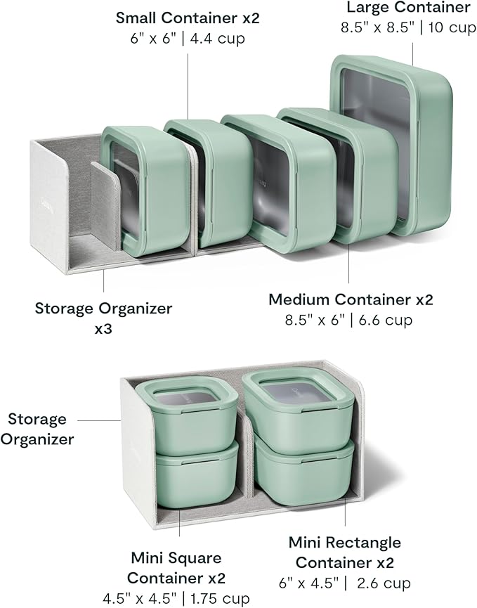 Caraway 22pc Glass Food Storage Set - Storage Containers for Food - Non-Toxic Ceramic-Coated Glass - Air Release Technology - Compact & Stackable Design - Mist
