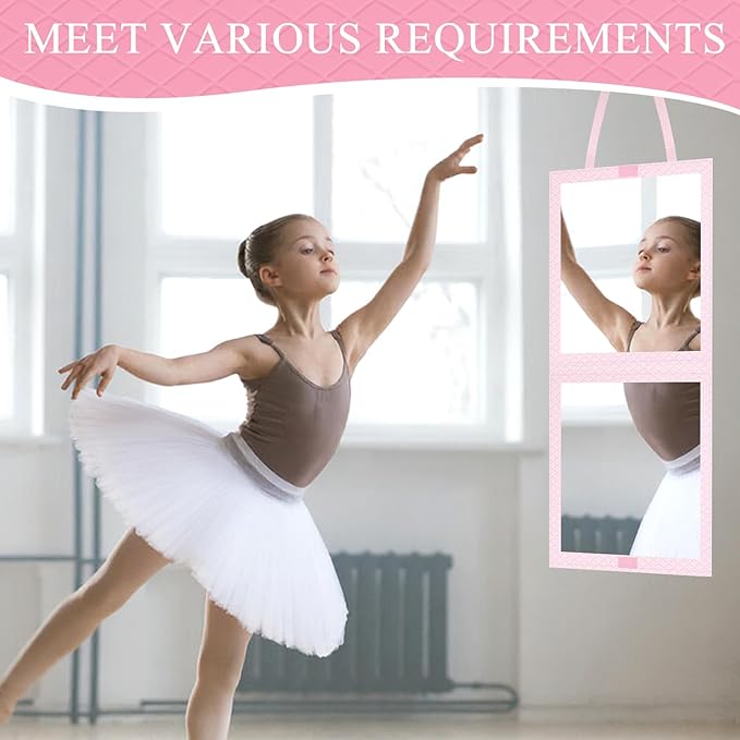 Foldable Travel Portable Full Length Mirror, Dance Bag Hanging Mirror Full Body Mirror for Dance, Camping, Travel, Dance Competition Must Haves Backstage Folding Hanging Mirror (Pink, 24*11 Inch)