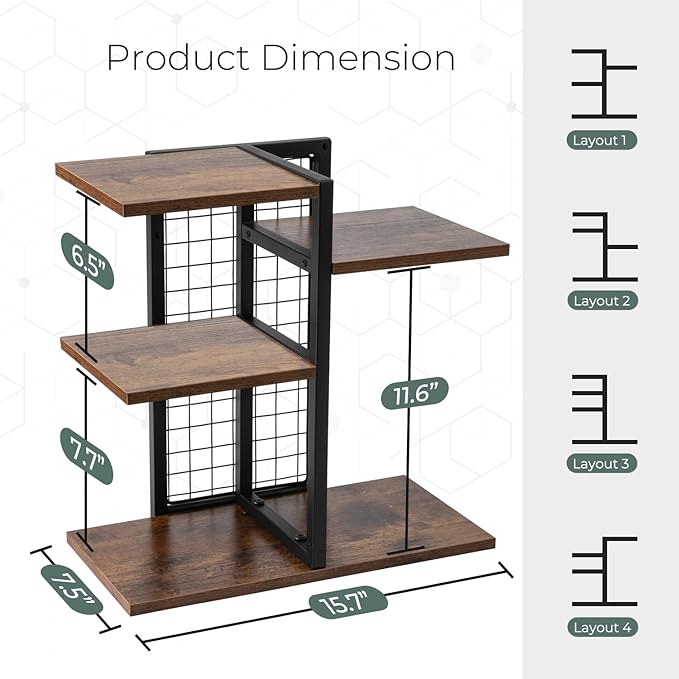 Y YOMA Desktop Bookshelf, 3 Tier Wood Desk Shelf for Top of Desk, Compact Vertical Storage Desk Organizer & Display Rack for Home Office Dorm, Rustic Brown