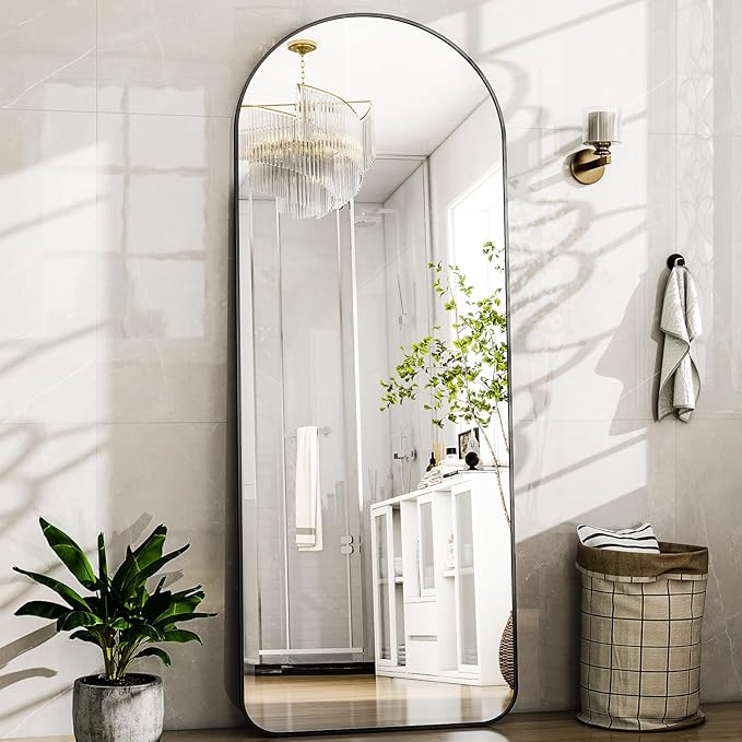 HARRITPURE Arched Full Length Mirror - 64"x21" Large Floor Standing Mirror, Aluminum Frame Dressing Mirrors with Stand for Bedroom/Living Room Wall Mounted, Black