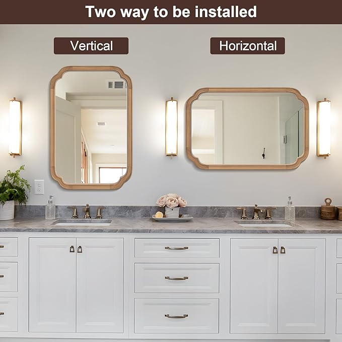 WallBeyond 20" x 30" Rounded Corner Arch Wall Mirror with Wood Frame for Entryway, Living Room or Bedroom Home Decor - Light Woodgrain [20" x 30" Honey-Colored]