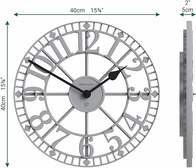 NEWGATE® Warehouse Wall Clock | Skeleton Clock | 16 inch | Clockwork Gray with Black Hands | Contemporary Vintage Style for Kitchen, Living Room or Office