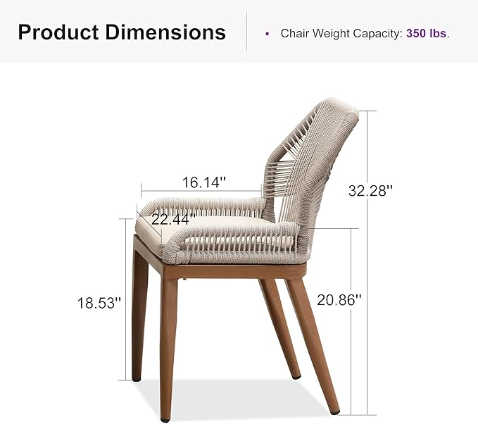 PURPLE LEAF Patio Dining Chair Set 2 Pieces Aluminum Modern Furniture Seating for Garden Kitchen Porch Outdoor Wicker Dining Chairs with Sunbrella Cushions