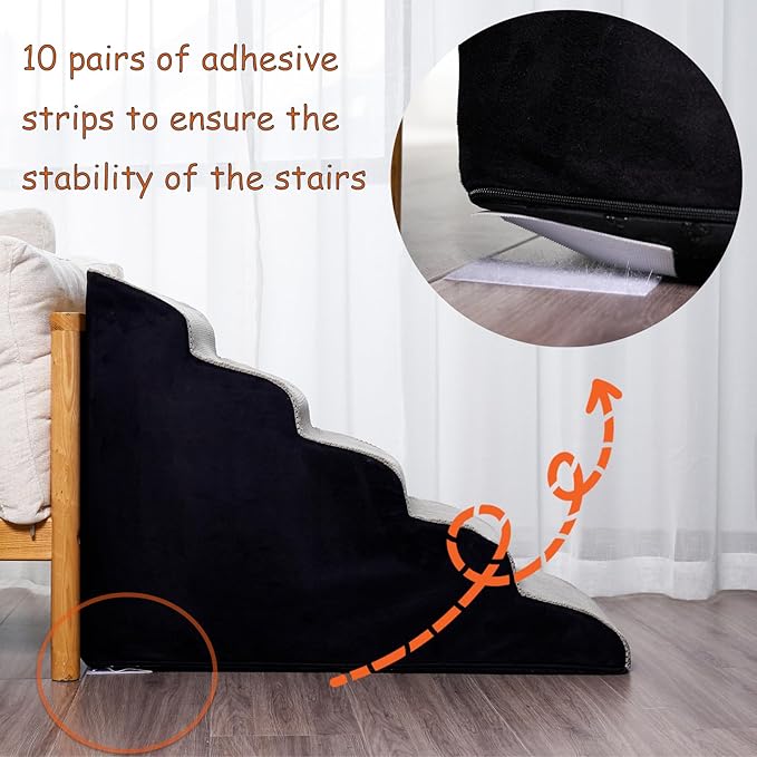 24.4 Inches Dog Stairs&Steps for High Beds Up to 24-28" High, Pet Steps for Small Dogs/Cats, Older Pets, Non-Slip 30D High Density Foam Dog Ramp Assembled