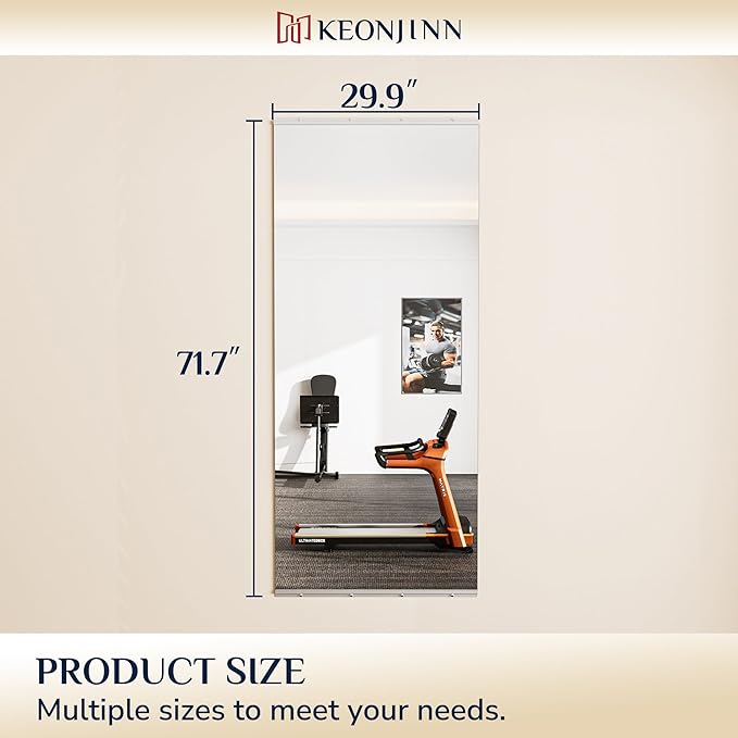 Keonjinn Home Gym Mirror, 72" x 30" Workout Mirrors for Home Gym, Frameless Tempered Glass, Full Body Wall Mirrors for Fitness Exercise, Yoga Room, Dance Studio, Garage