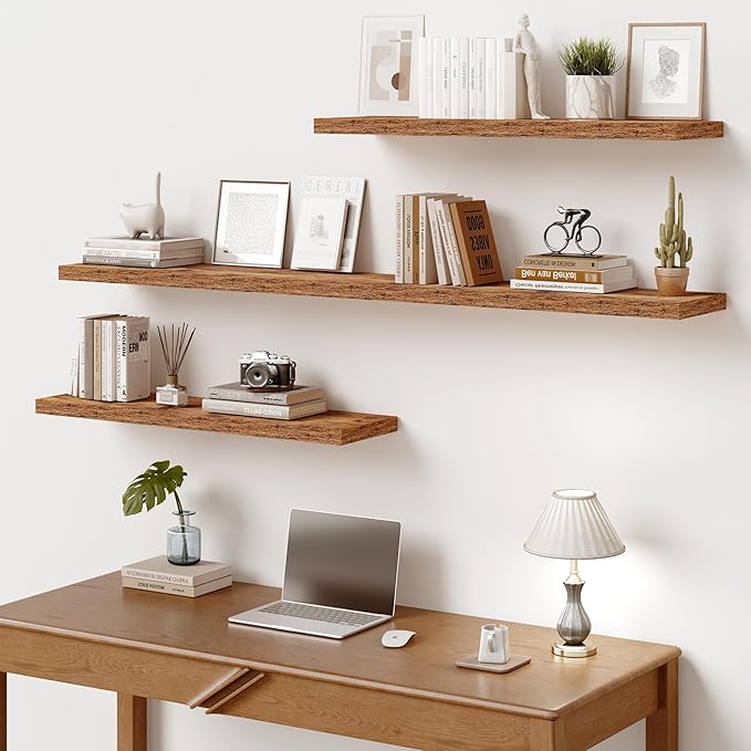 Vivelove 10 Inch Deep Floating Shelves 55 inch Long, 55 x 10 Wide Wall Shelves with Invisible Brackets, for Bedroom Bathroom Living Room Kitchen Office, Farmhouse Home Decor, Set of 2, Rustic Brown