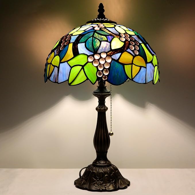 Tiffany Table Lamp Stained Glass Lamp 12X12X19 Inch Antique Reading Light (Amber Grape)