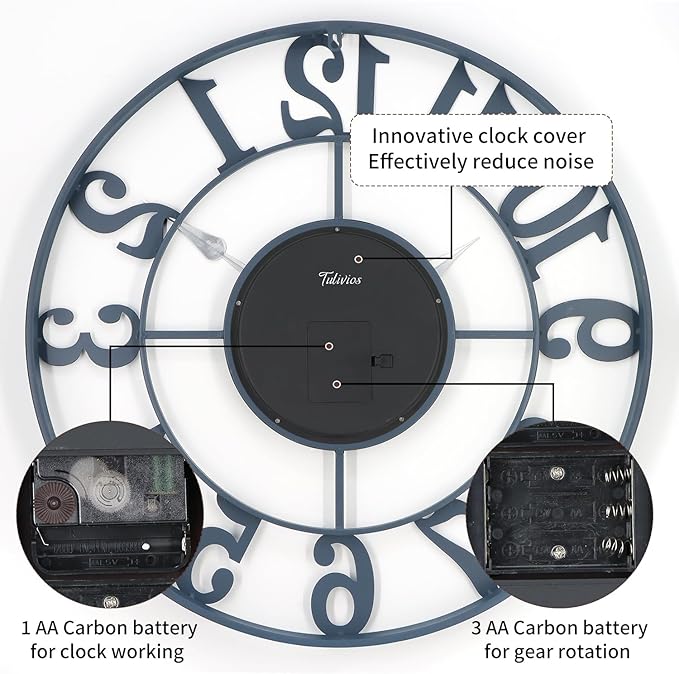 29 Inch Large Wall Clocks for Living Room Decor with Moving Gears,Large Wall Clock Industrial Steampunk,Oversized Metal Analog Wall Clocks for Farmhouse Home Battery Operated