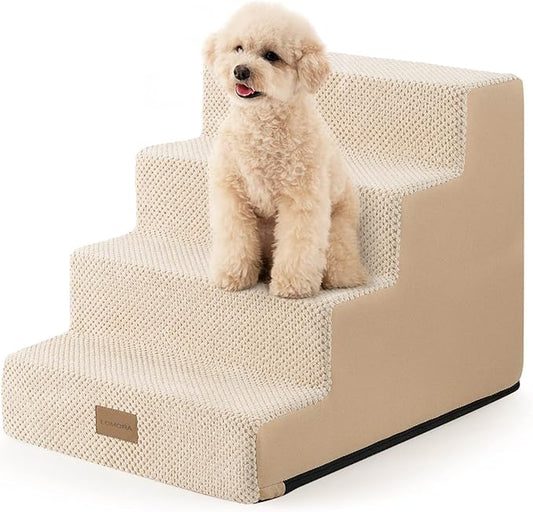 Dog Stairs for Small Dogs, 4 Tier Widened Pet Stairs for Beds and Couch, 17.7" H Non-Slip Dog Steps for Puppy, Elderly, or Disabled Dogs, 17.7x23.6x17.7 inch, Beige