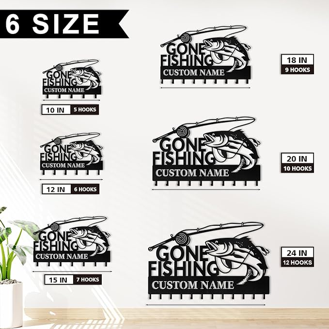 Personalised Fishing Key Holder for Wall, Key Holder Wall Mount, Lake Fishing Decor, Decorative Key Rack Coat Hooks for Bathroom Entryway Kitchen Doorway, Gifts for Fishermen