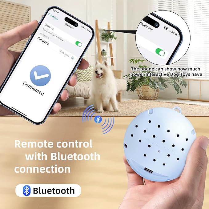Interactive Dog Toys Chew-Resistant Interactive Dog Ball Nylon Dog Balls with Rope Bluetooth-Enabled for Music Connection Moving Dog Ball Interactive Dog Balls for Medium Dogs