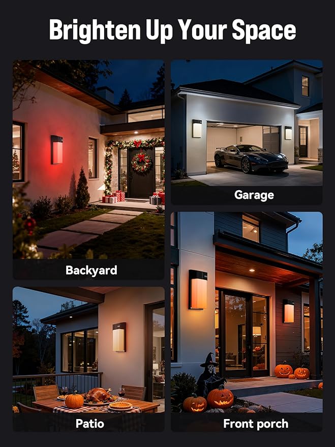 Outdoor Wall Light, Smart RGBICWW Porch Lights Outdoor, 1500LM Modern Wall Sconce with 30+ Scene Modes, Retome & APP Control, IP65 Waterproof Color-Changing DIY for Outdoor Decor, 1 Pack