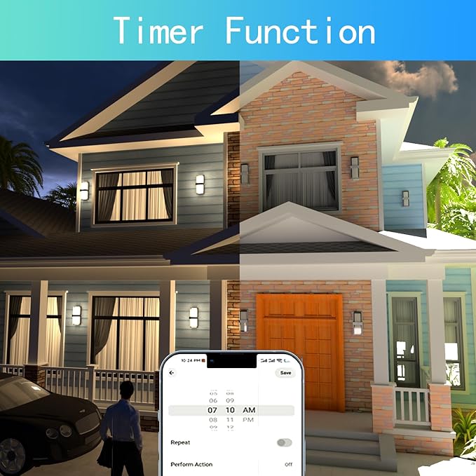 RGBCWW Color Changing LED Outdoor Wall Lights,14in 22W Smart Exterior Wall Sconces, IP65 Waterproof Outdoor Porch Lights,Tuya App Control for Front Door,Garage & Yards