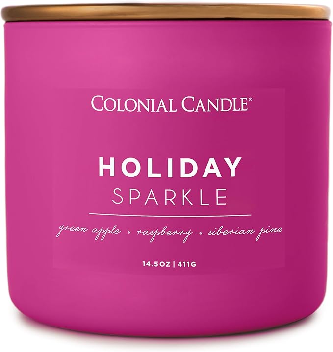 Colonial Candle Holiday Sparkle Scented Jar Candle, Pop of Color Collection, 3 Wick, Purple, 14.5 oz - Up to 60 Hours Burn