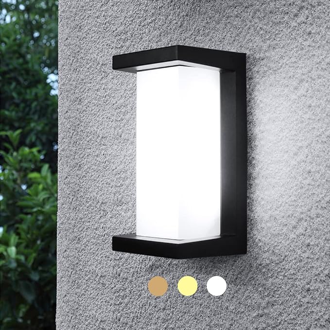 Sytmhoe Modern Outdoor Wall Lights,24W-LED Exterior Wall Sconce Light Fixtures,3-Color-Changeable Wall Mounted Lamps,Matte Black Porch&Patio Light,IP65 Waterproof for Hallway Stairs Gardens