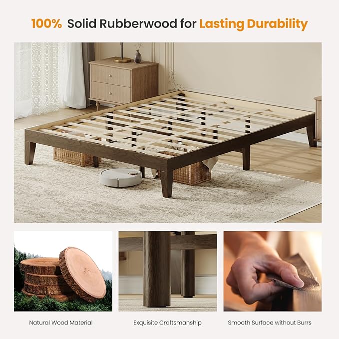 Queen Size Wood Platform Bed Frame, 12 Inch Solid Wood Bed Frame with Wooden Slats, No Box Spring Needed, Easy Assembly,Espresso