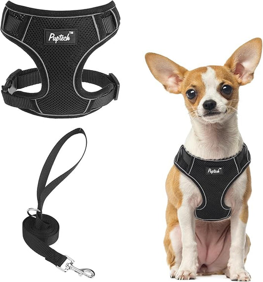 PUPTECK Small Dog Harness and Leash Set, No Pull Adjustable Puppy Cat Harness, Reflective Soft Mesh Pet Vest Small Sized