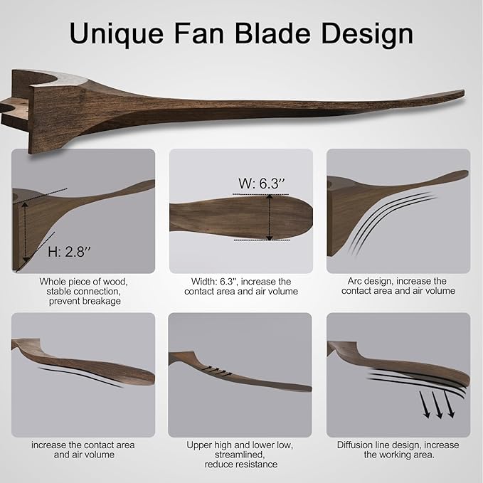 52 inch Ceiling Fan without Light, Quiet Reversible DC Motor Wood Ceiling Fan no Light, 3 Blades Modern Ceiling Fan with Remote Control for Outdoor Indoor Farmhouse Patios