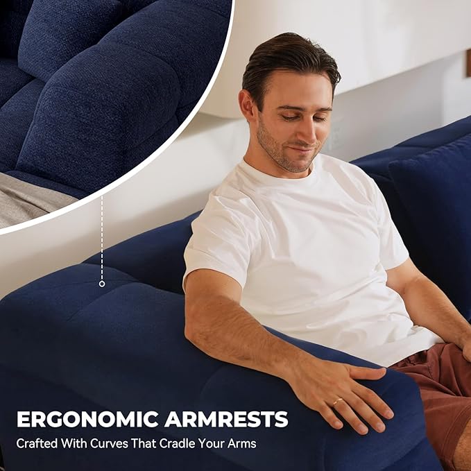 107" Modern Boneless Couch with L - Shaped Chaise, Comfy Chenille Modular Sectional Sofa with Tufted Design, Deep Seat Upholstered Sofa Bed, No - Assembly Sectional Couch, Blue