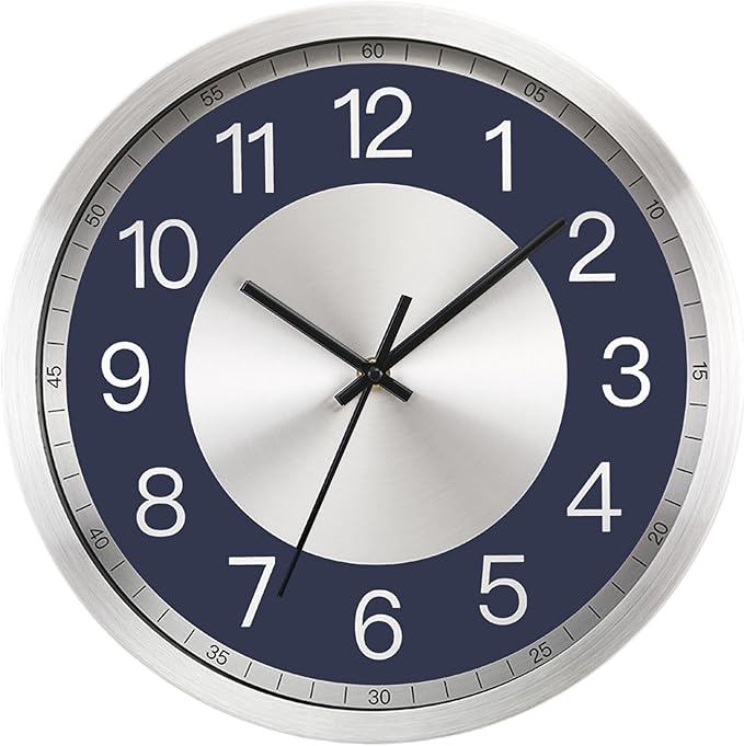 Silent Wall Clock Decorative,Analog Stainless Steel Wall Clock Battery Operated,12 inch