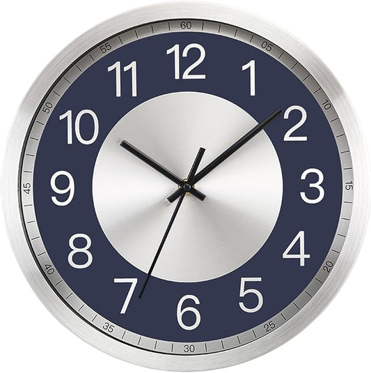 Silent Wall Clock Decorative,Analog Stainless Steel Wall Clock Battery Operated,12 inch