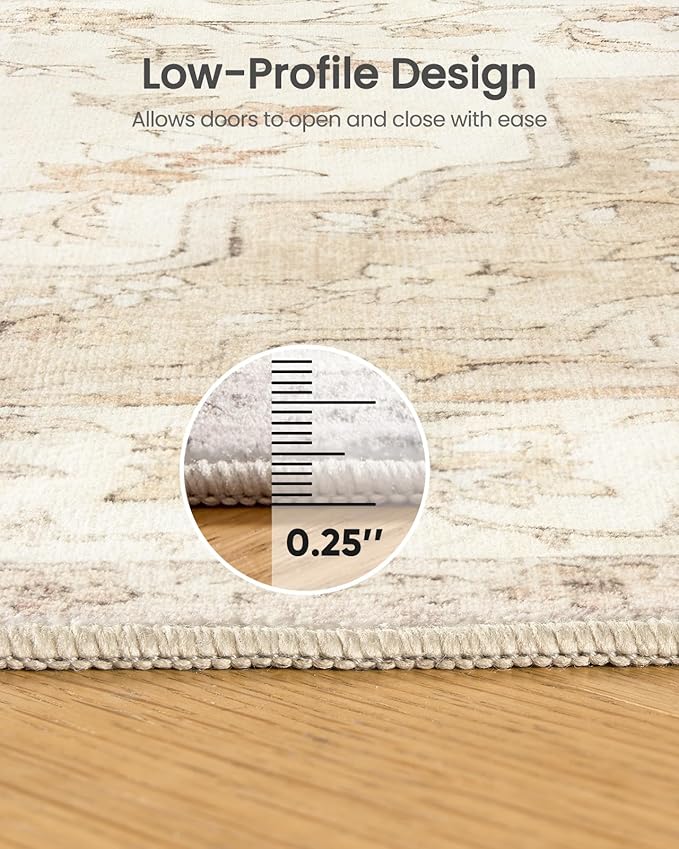 Amada 2x6 Washable Runner Rugs, Non-Slip Kitchen Runner Rug with Low Profile, Durable Bound Edge, Soft Long Vintage Rug for Living Room, Bedroom, Hallway