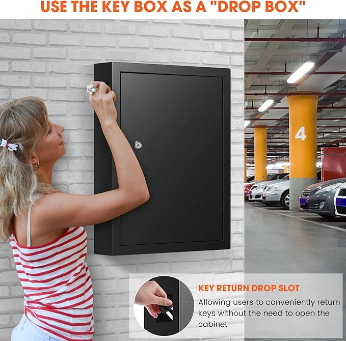 150 Keys Cabinet Organizer Wall Mount, Heavy Duty Key Lock Box with Key Hooks & 150 Tags Key Labels, Security Lockbox for Valets, Hotels, Car, Office Key Management & Storage