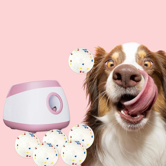 Automatic Dog Ball Thrower Launcher Interactive Toys, Auto Dog Ball Launcher for Medium to Large Dogs, Remote Control Tennis Balls Machine for Dogs, Pet Mental Stimulation Toys, with 6 Balls