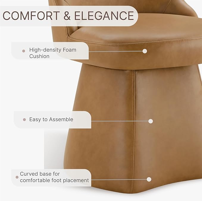 Swivel Dining Chairs Set of 2, Upholstered Mid Century Modern Deskchair with High Back, Faux Leather Kitchen Chairs for Dining Room, Bedroom, Dressing Room, Brown