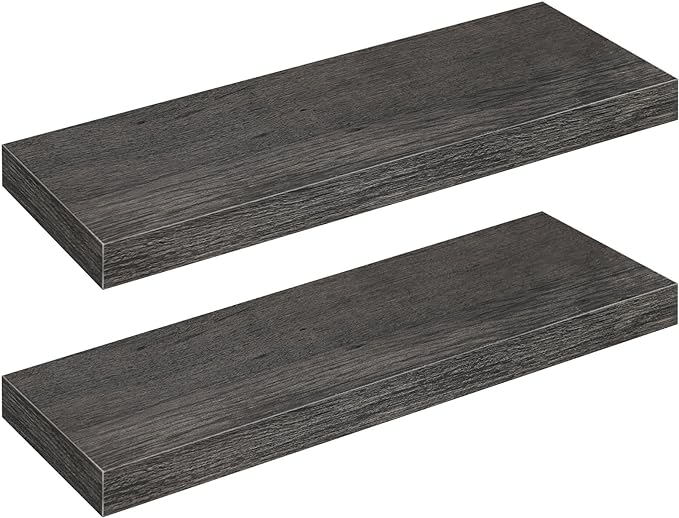 HOOBRO Floating Shelves for Wall, Wall Mounted Shelf Set of 2, 23.6" Hanging Shelf with Invisible Brackets, for Wall in Bathroom, Bedroom, Toilet, Kitchen, Living Room, Office, Charcoal Gray BC60BJ01