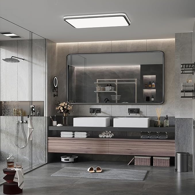 Black Framed Mirrors for Bathroom,60 x 36 Inch Rounded Conner Rectangle Mirror for Wall, Matte Black Vanity Mirror with Tempered Glass,Anti-Rust,Hangs Horizontally or Vertically