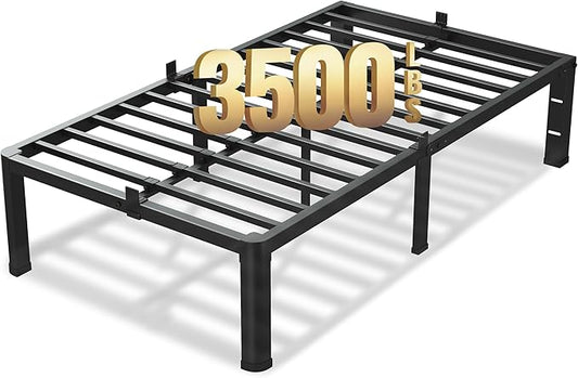 18 Inch Twin XL Bed Frame, 3500Lbs Heavy Duty Metal Platform with Round Corner Legs Mattress Slide Stopper, Steel Slat Support No Box Spring Needed, Noise Free, Non-Slip, Easy Assembly