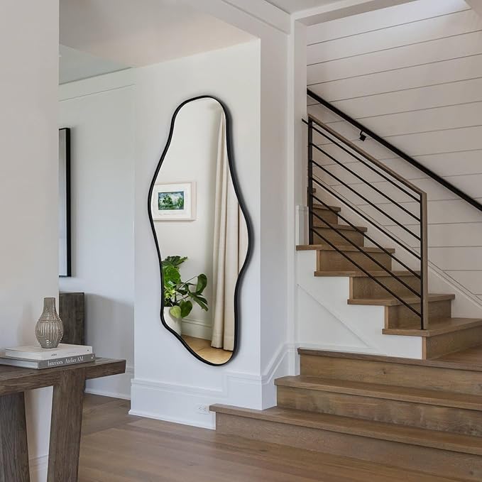 Large Irregular Mirror, 55"x25.6" Asymmetrical Wall Mirror with Metal Frame, Modern Abstract Mirrors for Living Room Bathroom Bedroom Hallway Entryway Fireplace, Cloud Shaped