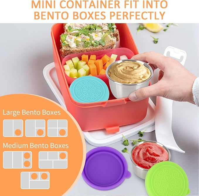 6 Pcs 304 Stainless Steel Condiment Containers With Silicone Sealing Lids, Reusable Snack Containers, Condiment Containers With Lids, Sauce Containers For Snacks, Dips, Travel And Outdoor Camping