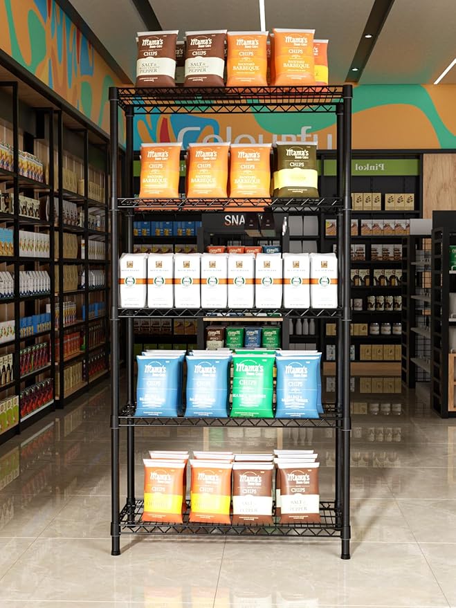 5 Tier Heavy Duty Adjustable Storage Shelf Organizer Storage Metal Shelves Garage Wire Shelving Unit Pantry Rack 18" D x 36" W x 71.25" H,Black