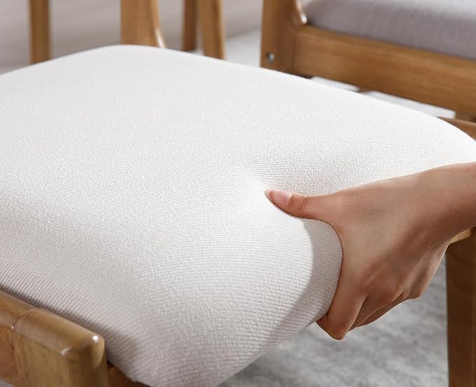 EALSON Mid Century Modern Rattan Dining Chairs Set of 4 Upholstered Linen Dining Room Chairs with Cane Back Farmhouse Kitchen Chairs Comfy Side Chair with Hardwood Frame,Beige