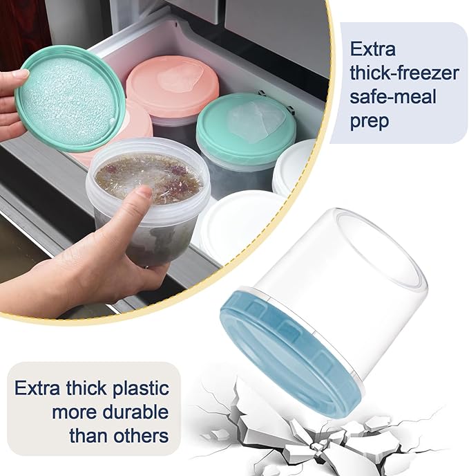 6pcs 16 oz Plastic Deli Containers with Screw Lids, Small Freezer Containers Reusable 2 Cup Food Storage Container with Pen & Brush for Snack Salad Fruit, Microwave & Dishwasher Safe BPA Free