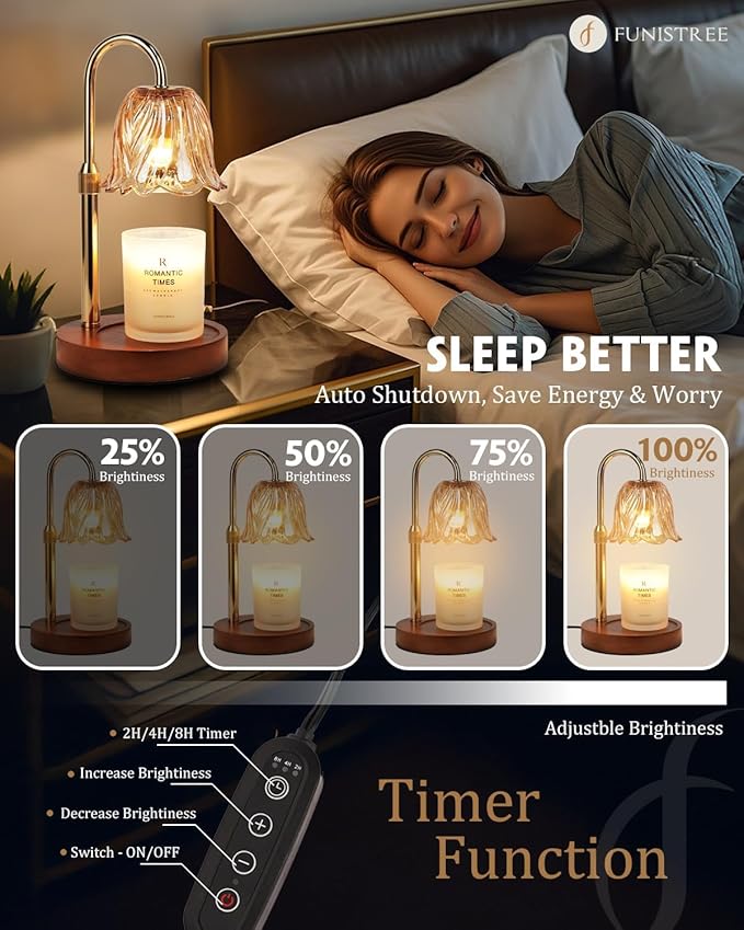 Candle Warmer Lamp, Gold Candle Lamp Warmer with Timer & Dimmer with 2 Bulbs, Birthday Gifts for Women Mom, Christmas Gifts, House Warming Gift New Home Bedroom Decor, Height Adjustable