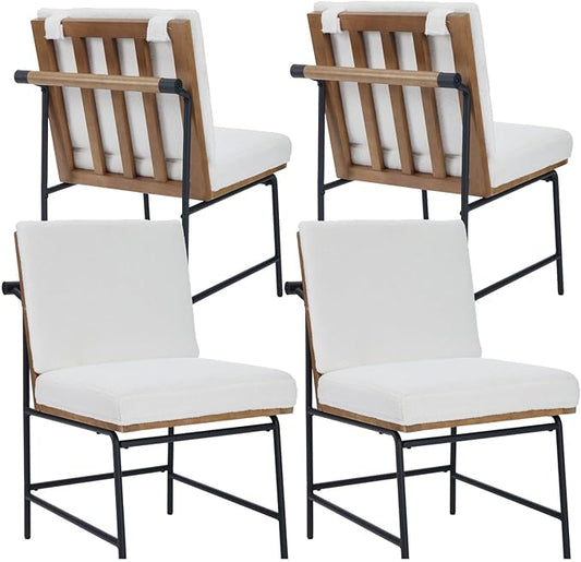 DUOMAY Mid-Century Modern Dining Chairs Set of 4, Sherpa Upholstered Side Chair with Rear Handle, Armless Chair with Metal Legs for Kitchen Dining Room Living Room Vanity, White