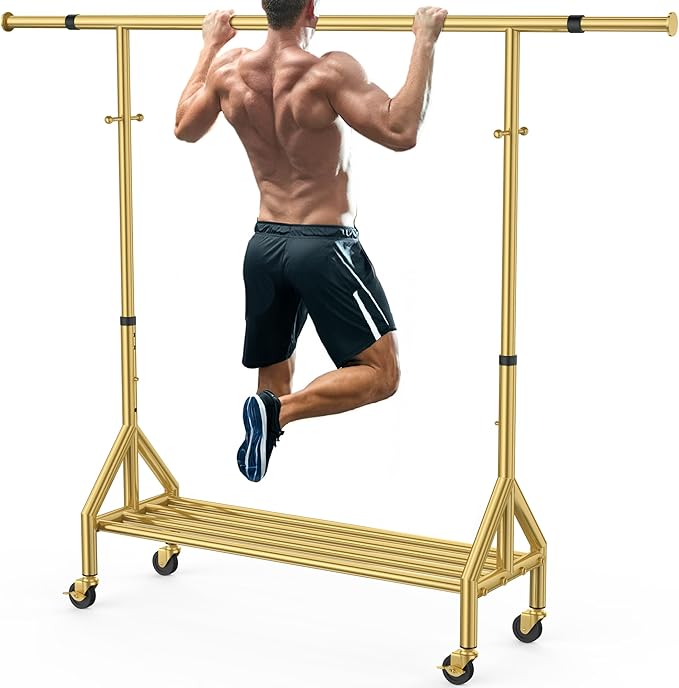 100% Stainless Steel Clothing Rack Load 760LBS, Ultra-Stable Heavy Duty Clothes Rack W/ Reinforced Rubber Ring, Extendable Adjustable Rolling Garment Racks W/ Sturdy Wheel for Portable Hanging Clothes