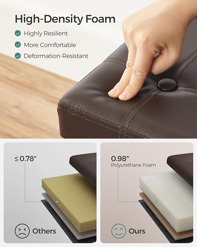 SONGMICS MAZIE Collection - 15 Inches Ottoman with Storage, Footstool, Storage Ottoman with Metal Grommet Handles, Load 660 lb, for Dorm, Living Room, Bedroom, Synthetic Leather, Brown ULSF30Z